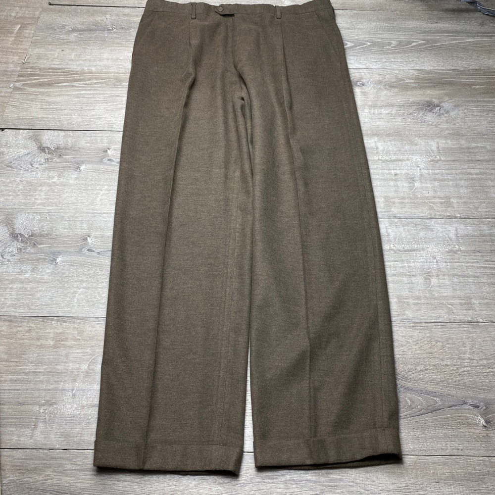Jhane Barnes Pants Mens 38 Brown Polyester Blend Wide Leg‎ Cuffed Made in Italy